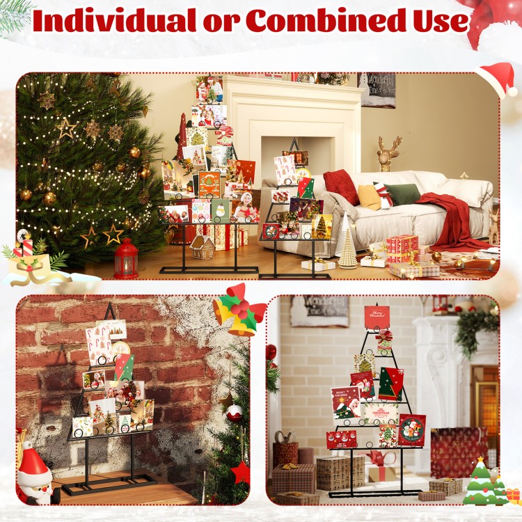 Christmas tree photo holder set featuring 36 round clips and a sturdy metal rack, ideal for festive decoration.