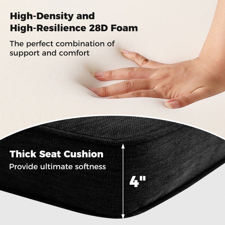 Thick 4" seat cushion from the 2-Pack Outdoor Patio Cushion Set in black, featuring high-density 28D foam for comfort.