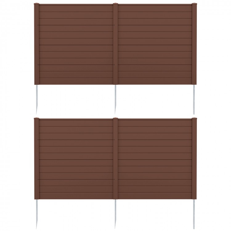 Two brown 48 x 48 inch panels for air conditioner and trash can enclosure, offering stylish backyard privacy and easy.