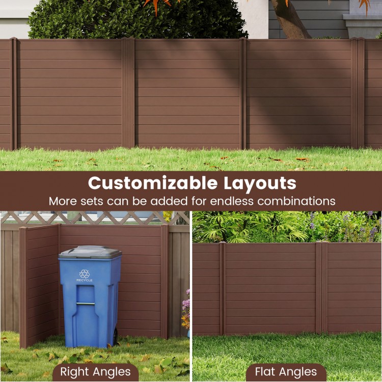 Brown 48 x 48 inch panels for air conditioner and trash can enclosure, customizable layouts for backyard privacy.