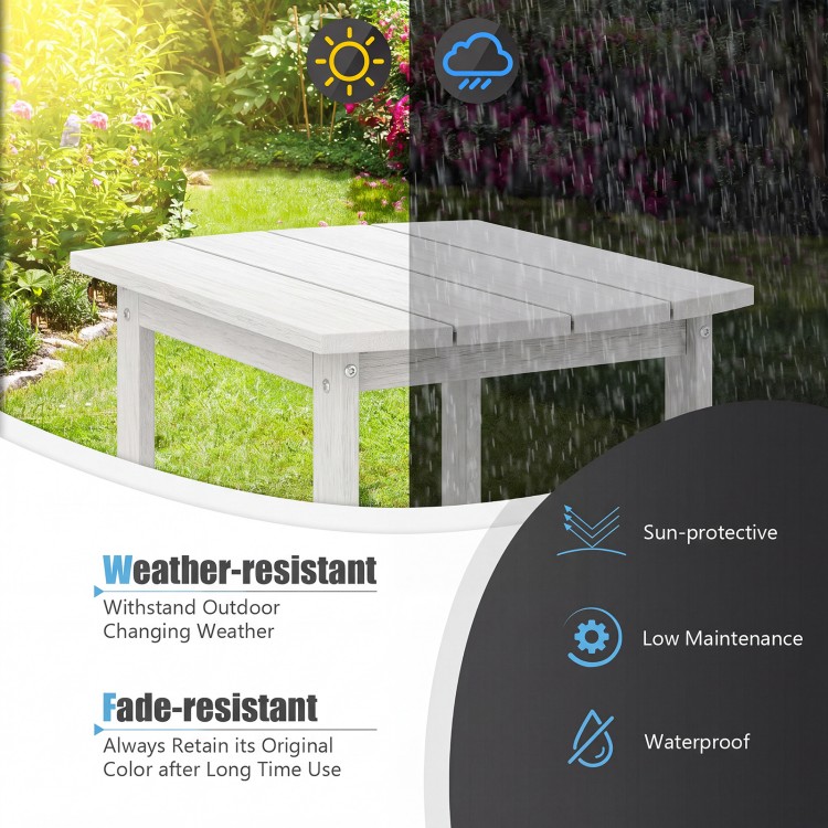 Adirondack outdoor side table in white, made of weather-resistant PE material, perfect for patio and garden use.