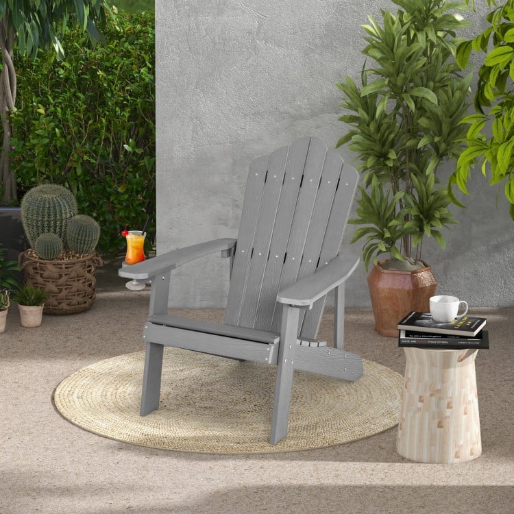 Adirondack chair set in silver, featuring ergonomic design, perfect for porch and backyard relaxation.