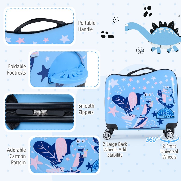 Kid luggage set in blue with adorable cartoon pattern, featuring smooth zippers and portable handle for easy travel.