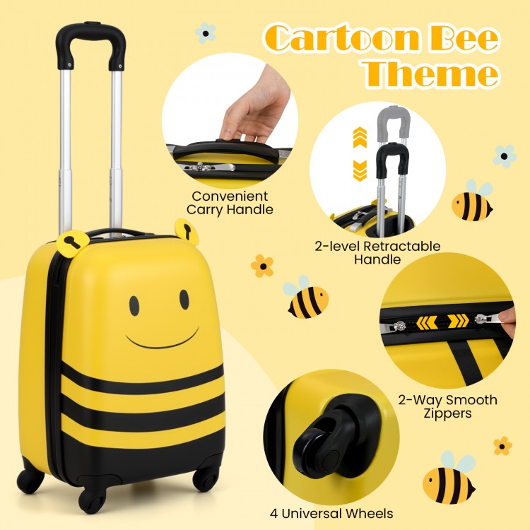 Kids luggage set featuring a cute cartoon bee design, lightweight ABS hardshell, and 4 universal wheels for easy travel.