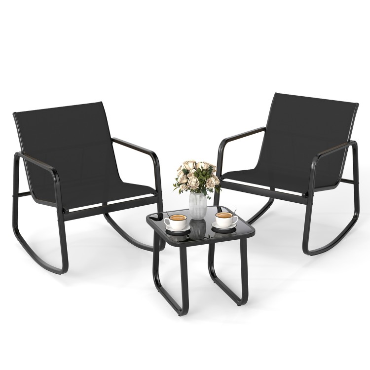 Close-up of the black glass tabletop secured by suction cups, offering easy maintenance and stylish design for outdoor.