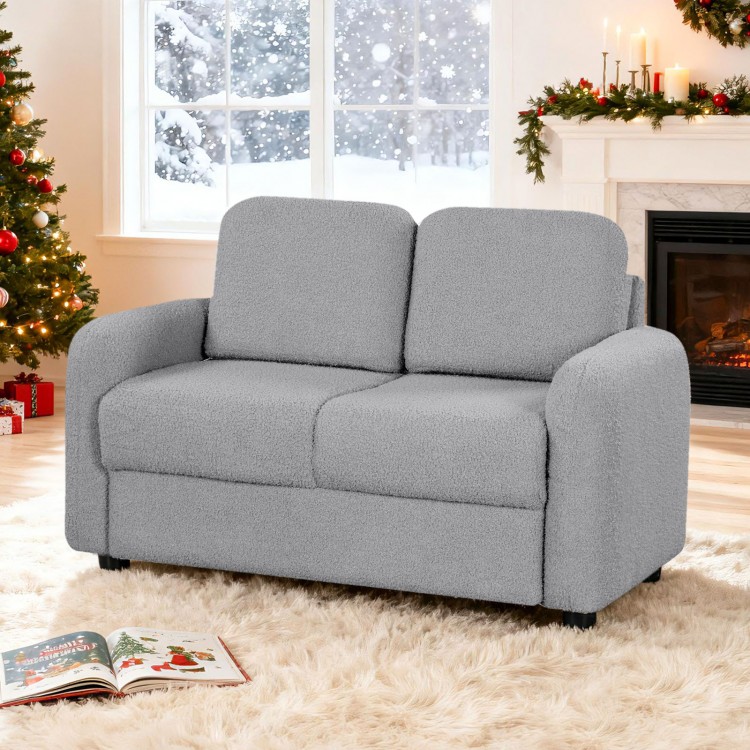 Gray 2-seat kids sofa with soft teddy fleece upholstery, perfect for playrooms or living rooms, supporting healthy.