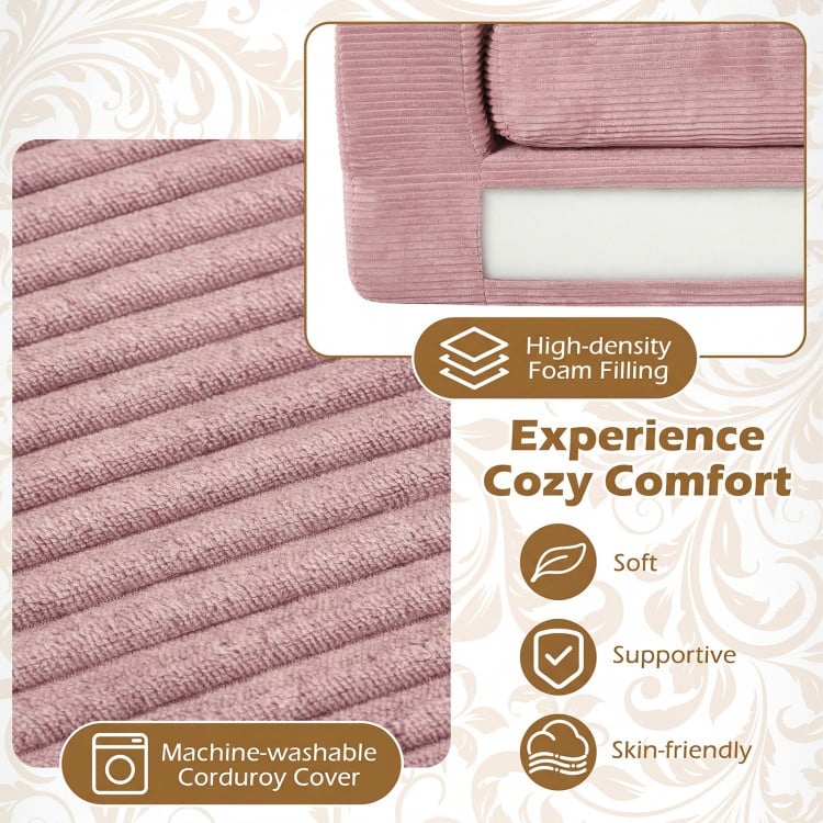 Pink 2-seater floor couch loveseat with removable corduroy cover and supportive foam filling for cozy lounging.