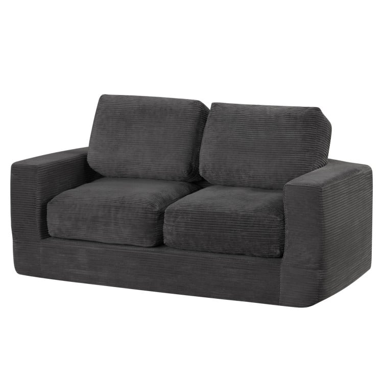Black 2-seater floor couch loveseat with removable corduroy cover and high-density foam, perfect for cozy lounging.