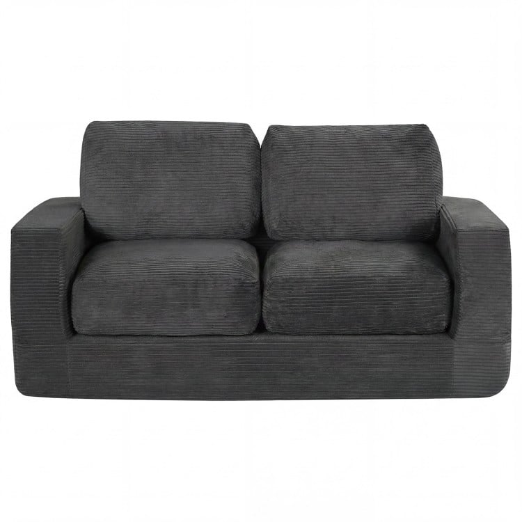 2-seater floor couch loveseat in black corduroy with removable cover and supportive foam, ideal for cozy lounging.