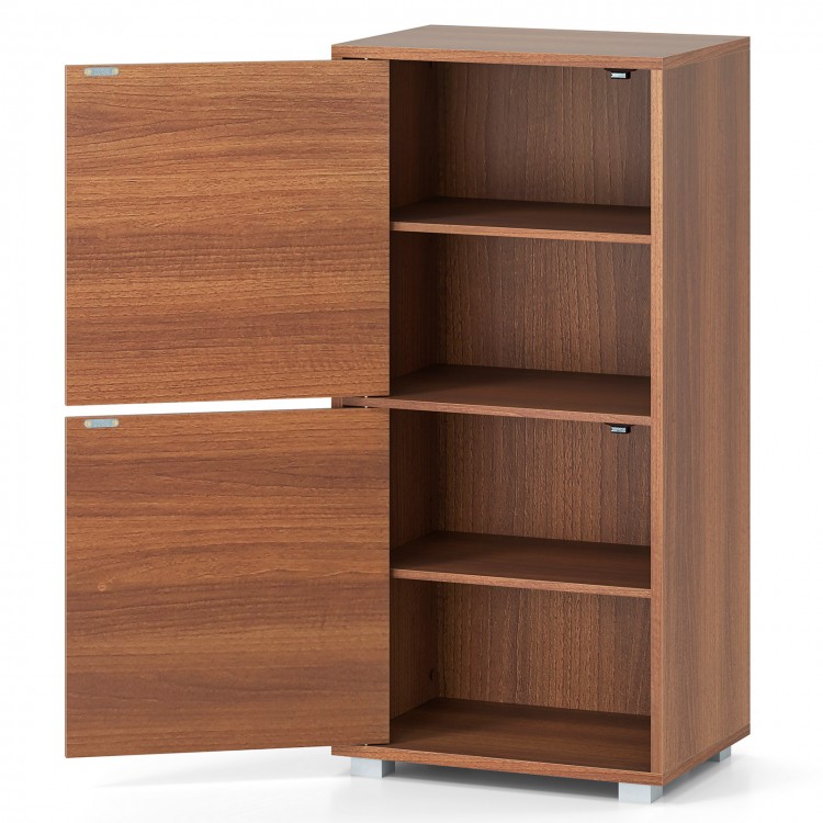 Walnut 2-tier nightstand with open shelf and drawer, featuring adjustable shelves and sturdy metal legs for versatile.