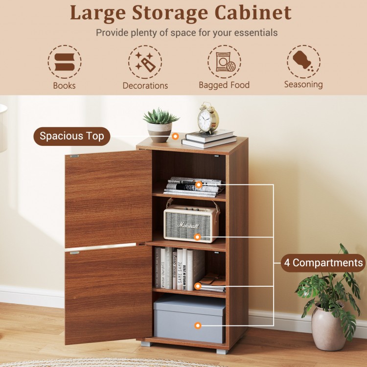 Walnut 2-tier nightstand featuring 4 compartments and a sturdy design, perfect for versatile indoor storage solutions.