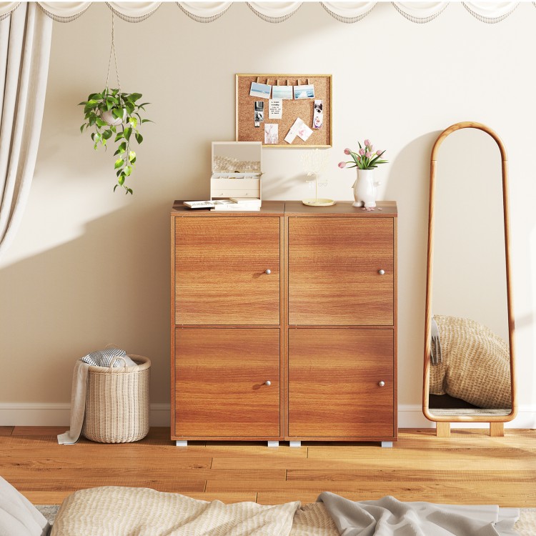 Walnut 2-tier nightstand featuring 4 compartments and adjustable shelves, ideal for versatile indoor storage solutions.