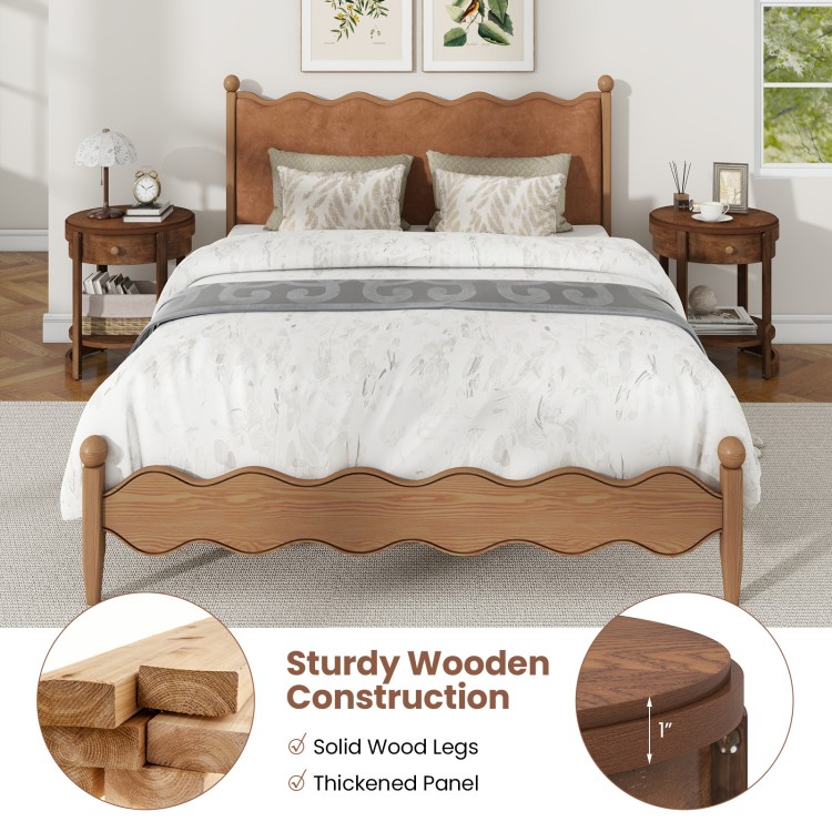 Round end table with drawer and shelf, featuring sturdy rubber wood legs and a sleek wood grain finish for rustic.
