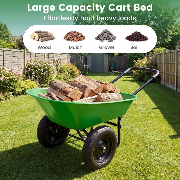 Heavy-duty light green utility cart with large capacity, perfect for hauling wood, mulch, gravel, and soil in the.