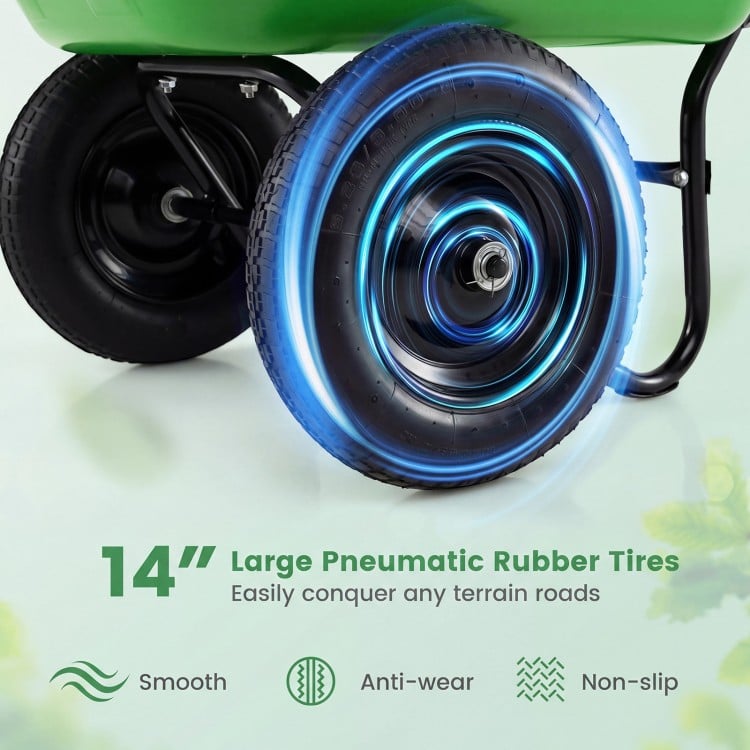 14" large pneumatic rubber tire of the heavy-duty dolly utility cart for stable movement on various terrains.