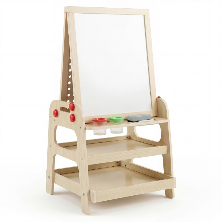 Kids 2-in-1 art easel features a magnetic whiteboard and marble run game for creative play and hands-on skill development.