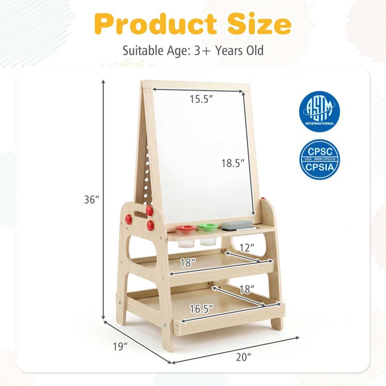 Kids art easel featuring a magnetic whiteboard, marble run game, and removable tracks for creative play and learning.