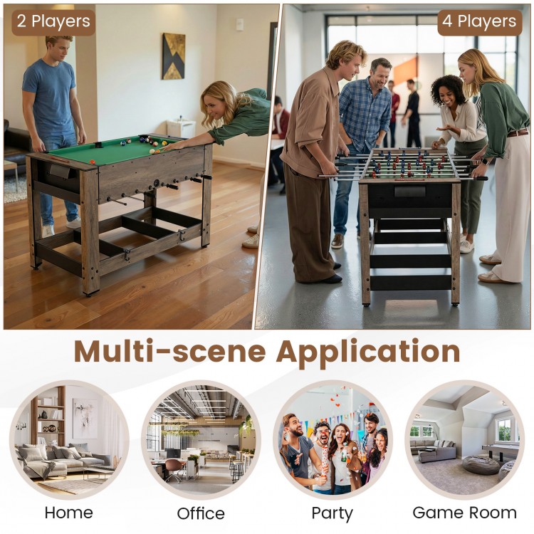 2-in-1 swivel foosball and pool combo game table with sturdy design, perfect for home, office, or party fun.