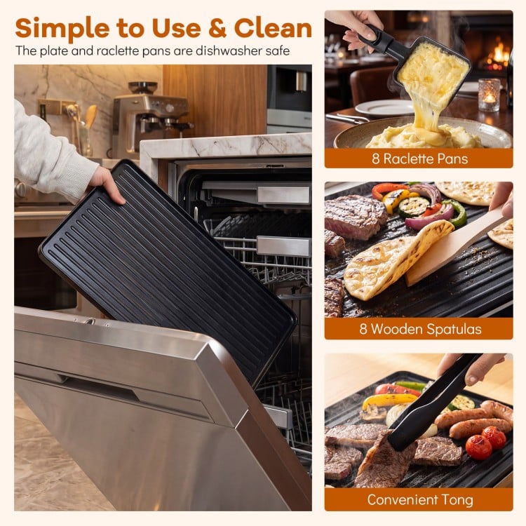 Reversible nonstick plate of the 2-in-1 table grill and griddle with 8 cheese pans, ideal for family gatherings.