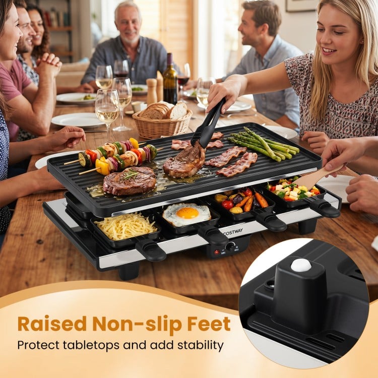 2-in-1 table grill and griddle with a reversible nonstick plate, perfect for group meals and family gatherings.