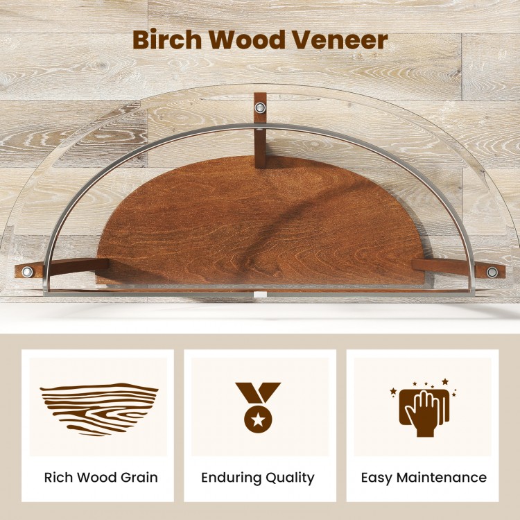 2-tier console table featuring a birch wood veneer shelf, tempered glass top, and stainless steel rim for stylish.