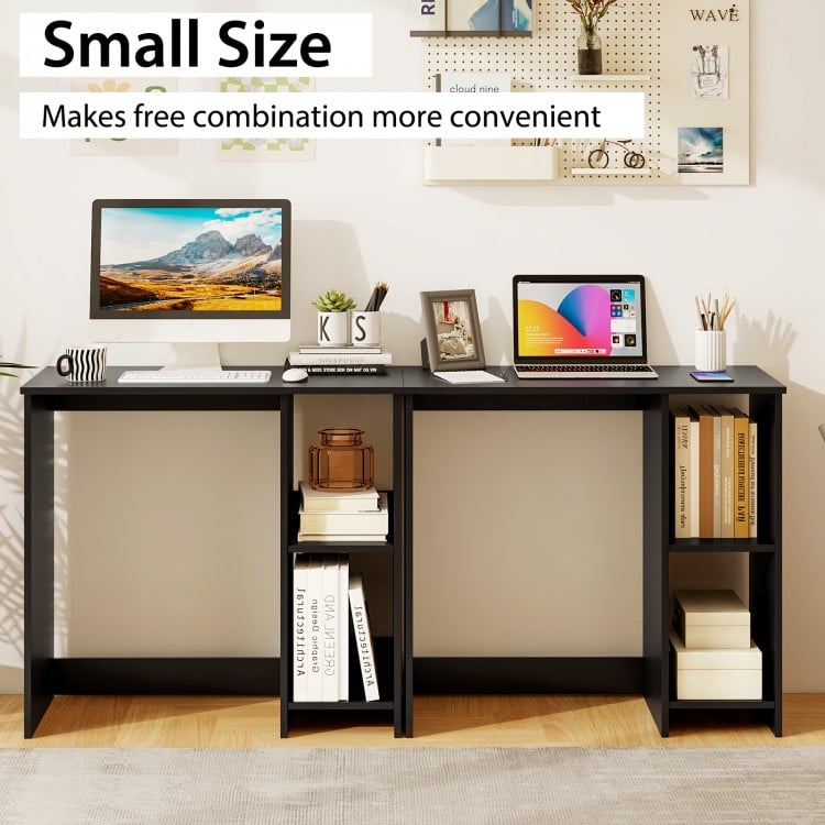 Modern black home office desk with two compartments, featuring a small size for convenient combinations and sturdy.