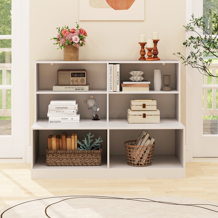 White entryway shoe cabinet with 4-cube storage and 2 spacious compartments for shoes, ideal for tidy organization.