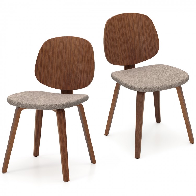 Set of 2 wooden dining chairs with walnut bentwood frames and padded seats, ideal for dining rooms and kitchens.