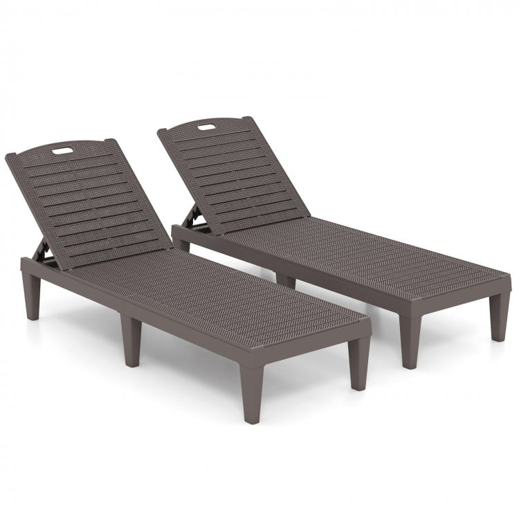 Side view of the coffee outdoor PP chaise lounge chair featuring a smooth surface and 4-position adjustable backrest.