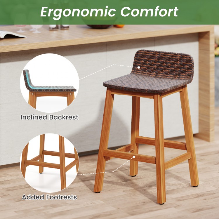 Solid Acacia Wood Bar Stools Set of 2 with Backrests and Footrests for Porch - Gallery View 7 of 8
