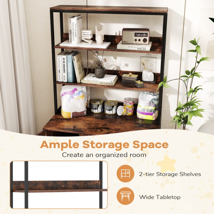57-inch cat litter box enclosure with storage, featuring 2-tier shelves and a wide tabletop for ample organization.