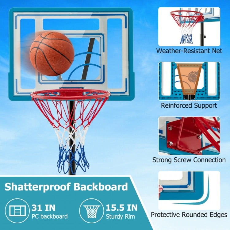 Kids basketball hoop with shatterproof backboard, adjustable height, and sturdy rim, ideal for indoor and outdoor play.