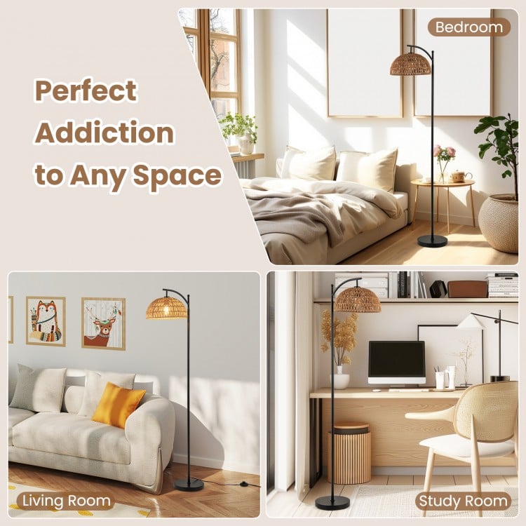 Arc floor lamp with a hanging lampshade, 63 inches tall, ideal for living room, bedroom, or study use.
