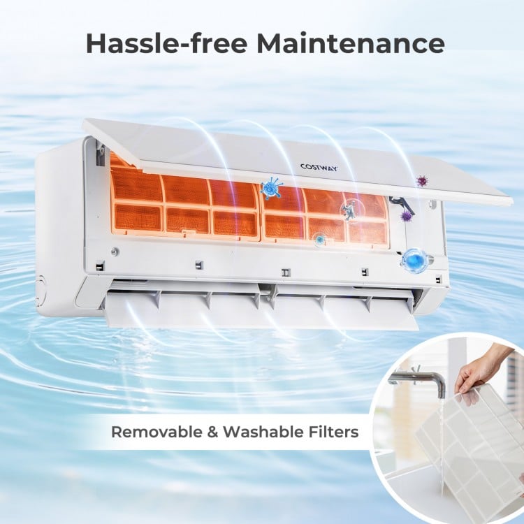 Mini split air conditioner with removable and washable filters, showcasing hassle-free maintenance and efficient.