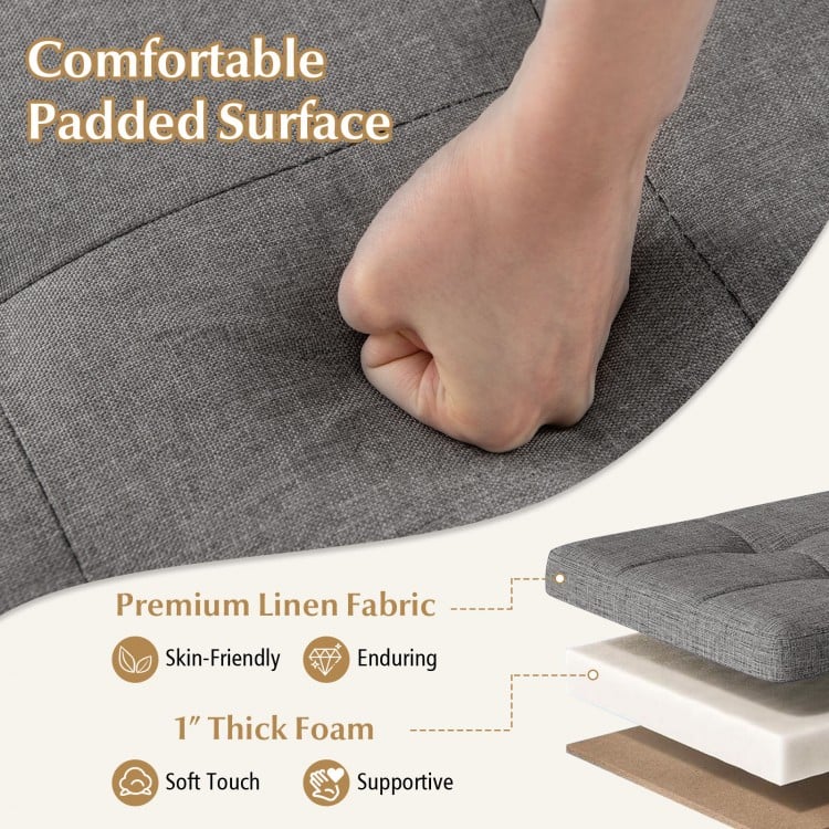 Close-up of the 30-inch storage ottoman bench in gray with premium linen fabric and 1" thick foam for comfort.