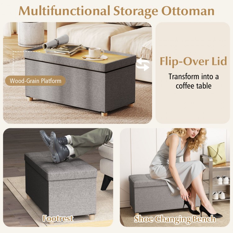 30 Inches Storage Ottoman Bench with Tray and Rubber Wood Legs - Gallery View 9 of 10