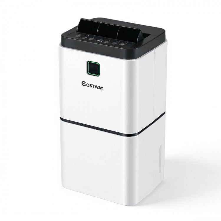 30 pints dehumidifier with digital display, suitable for rooms up to 1,500 sq.ft, featuring a child-lock and low noise.