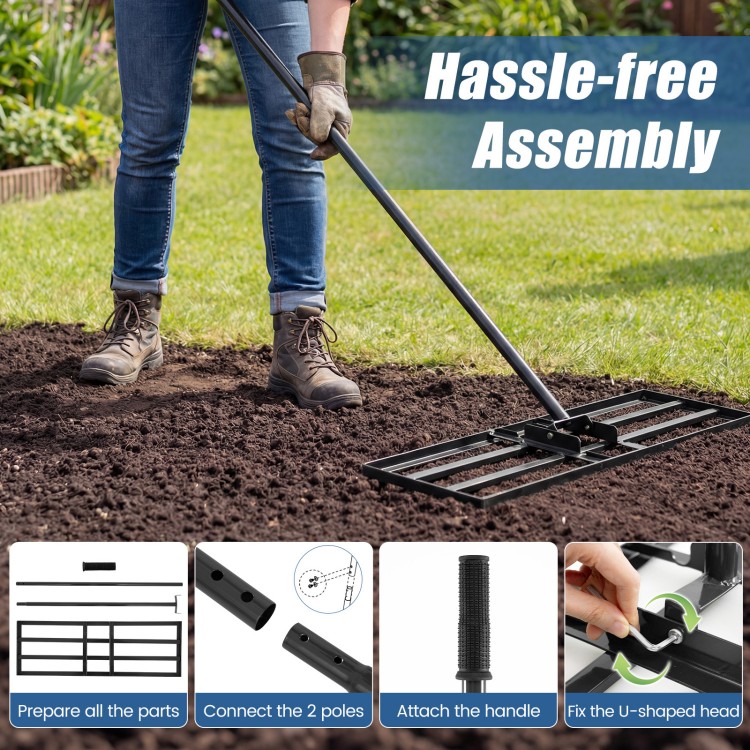 Heavy duty lawn level tool showing the comfortable grip non-slip handle, designed for efficient leveling in various.