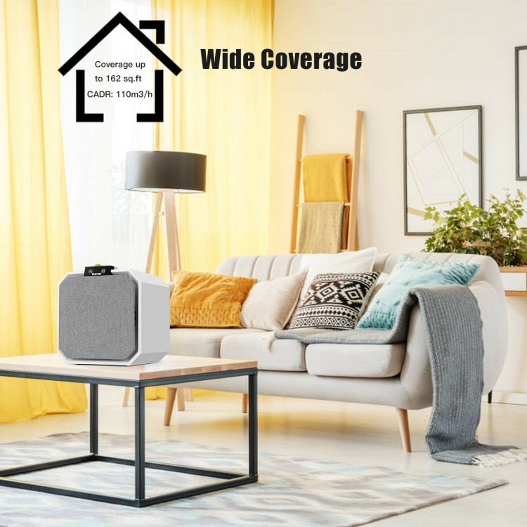 Desktop HEPA air purifier with 2-in-1 filter, compact design, suitable for home and office use, quietly purifies air.
