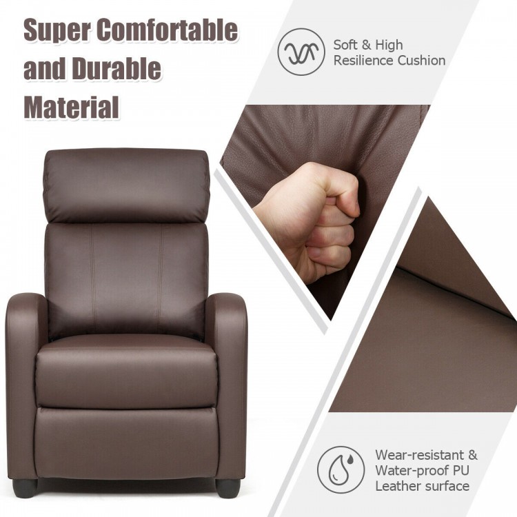 Brown recliner sofa wingback chair with massage function, featuring soft waterproof cushion and adjustable angles for.