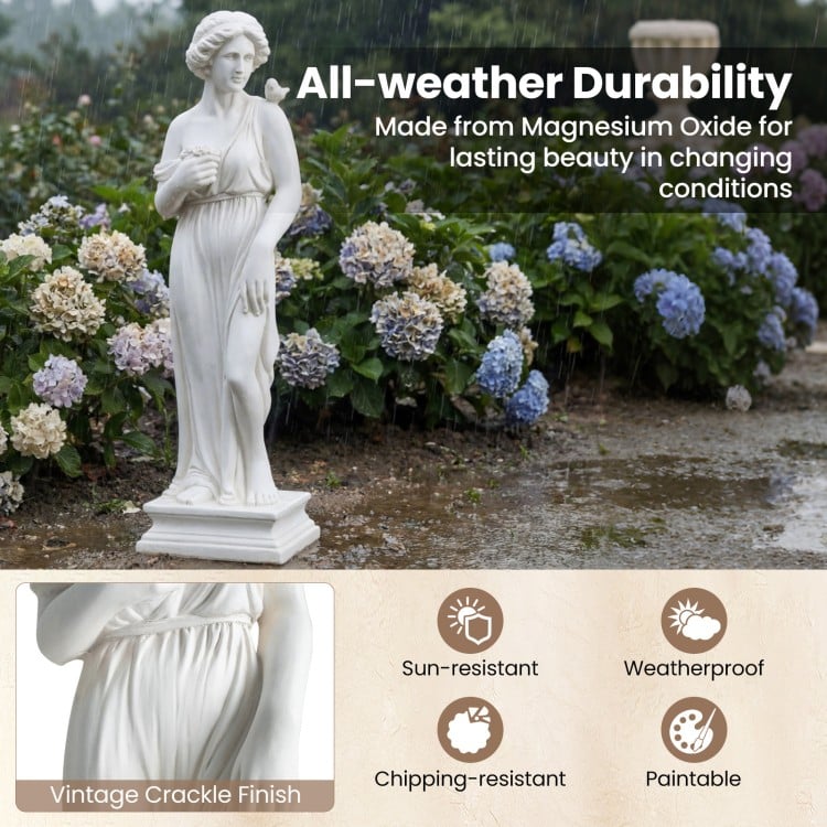 31.5-inch outdoor Greek goddess statue in white with antique finish, perfect for garden decoration and.
