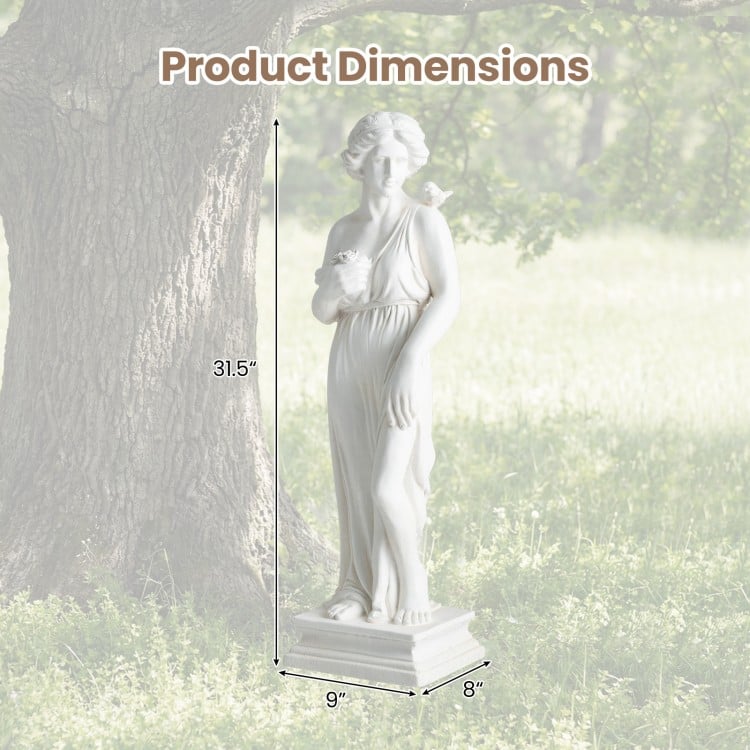 31.5-inch Greek goddess statue with antique finish and column base, perfect for garden or home decoration.