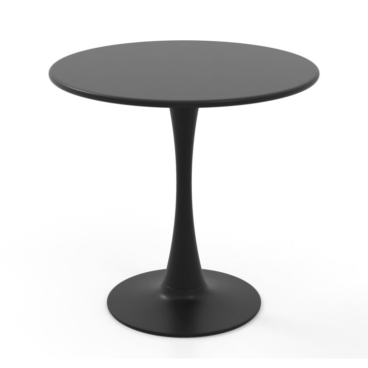 Round 31.5-inch black dining table with a smooth surface and anti-slip PP ring, ideal for dining rooms and cafes.