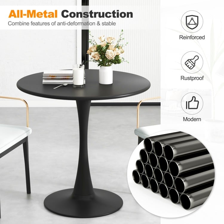 Round 31.5" black dining table with all-metal construction and anti-slip PP ring, ideal for modern dining spaces.