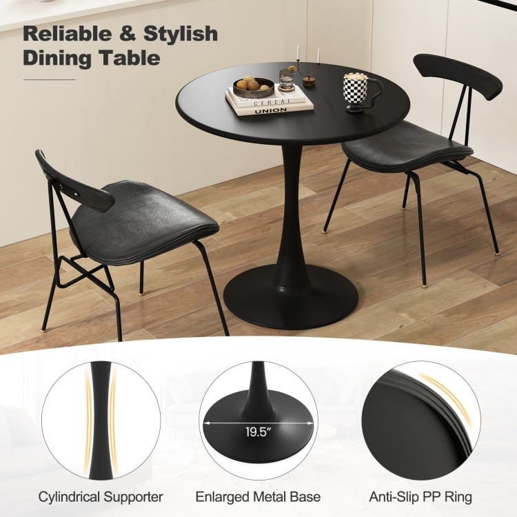 Round 31.5" black dining table with cylindrical supporter and anti-slip PP ring, ideal for dining rooms or cafes.