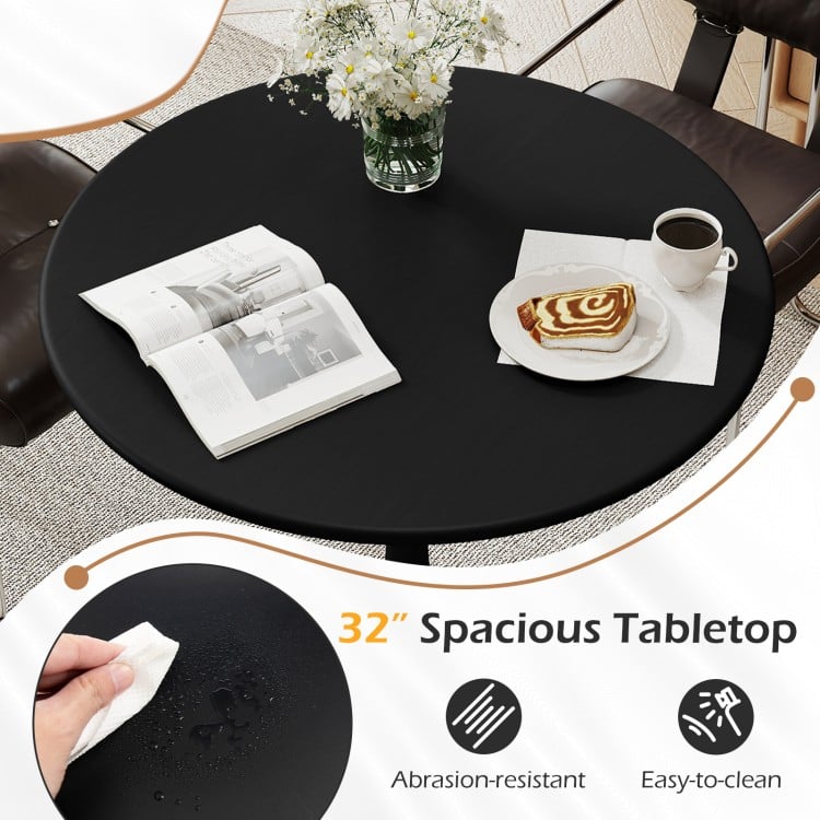 31.5" round black dining table with smooth surface, anti-slip PP ring, ideal for dining and tea in modern spaces.