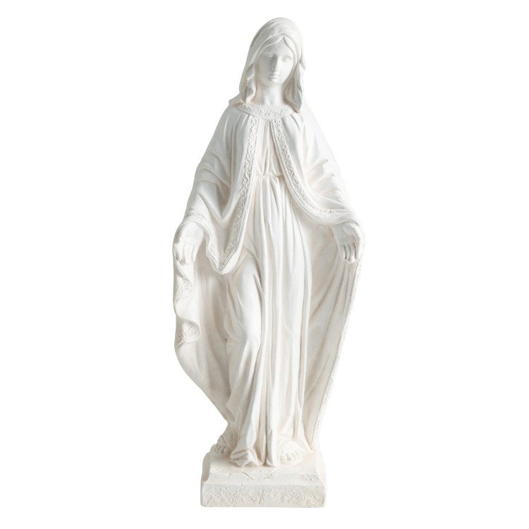 31.5-inch Virgin Mary statue in white with aged finish, perfect for garden decoration and faith-inspired focal points.
