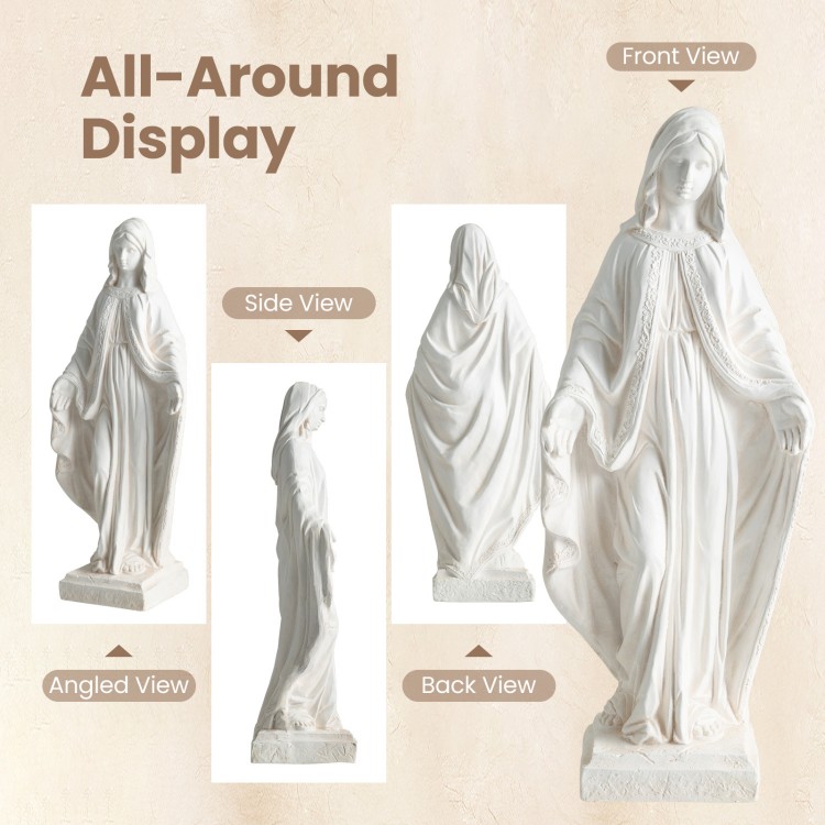 31.5-inch Virgin Mary statue in aged finish, showcasing serene details and stable base for yard or patio decoration.