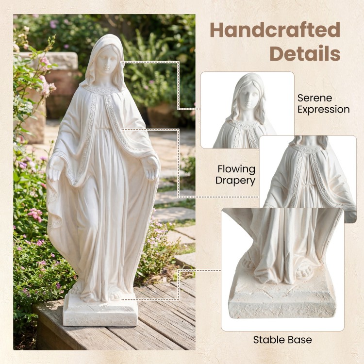 31.5-inch Virgin Mary statue with serene expression and flowing drapery, perfect for yard or patio decoration.