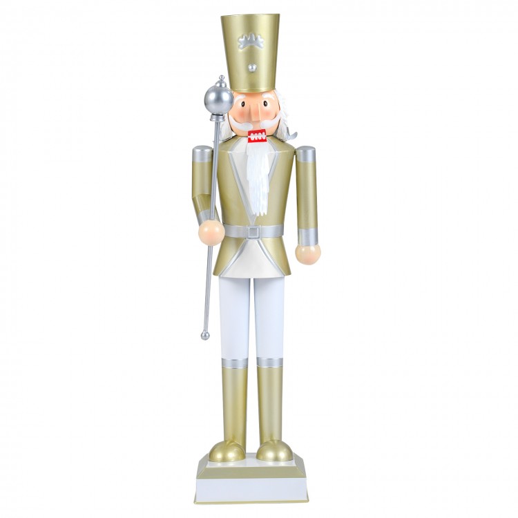 32.5-inch Christmas nutcracker in white and gold with a high hat and scepter, perfect for holiday indoor or outdoor.